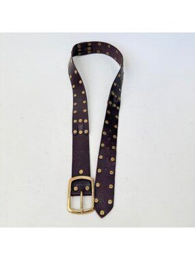 Linea Pelle vintage Studded Leather Belt Brown Brass Western Distressed Size M